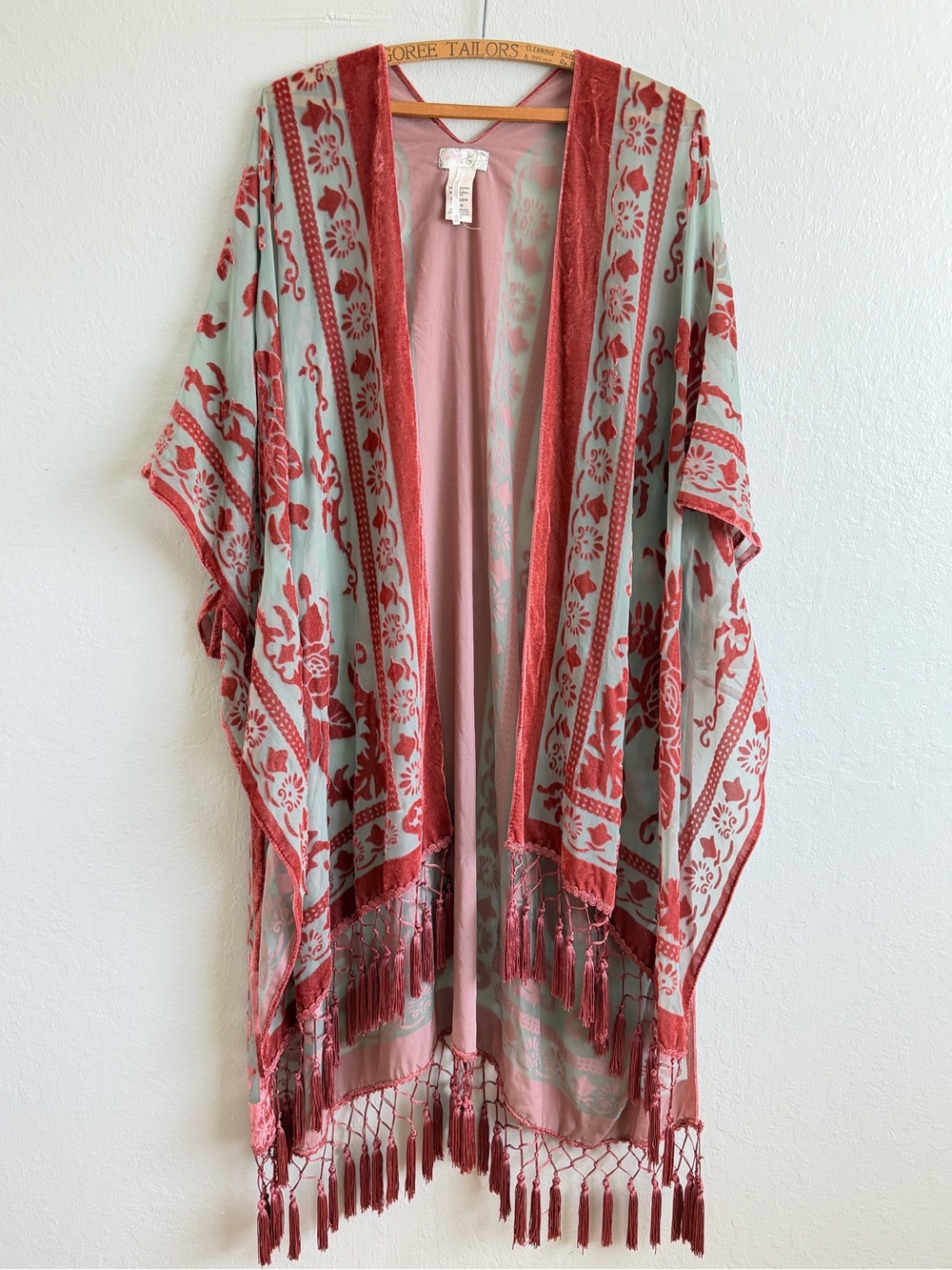 Free People Velvet Boho Whimsigoth Festival Burnout  Kimono Fringe Tassel OS